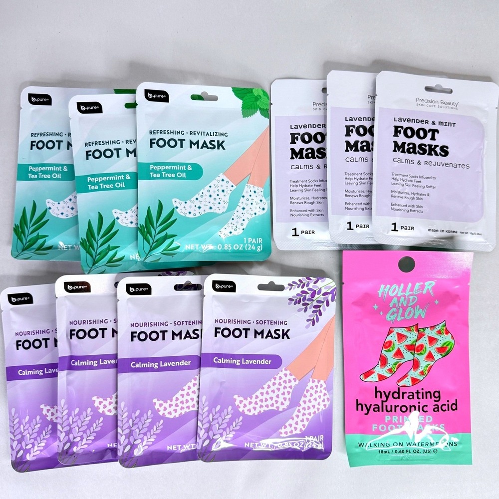 11pc Foot Mask Bundle Holler and Glow b.pure Precision Beauty Watermelon